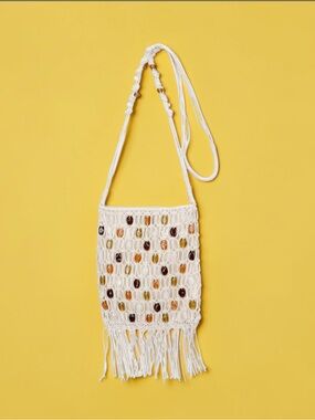 Boho Beaded Fringe Crossbody Bag - White